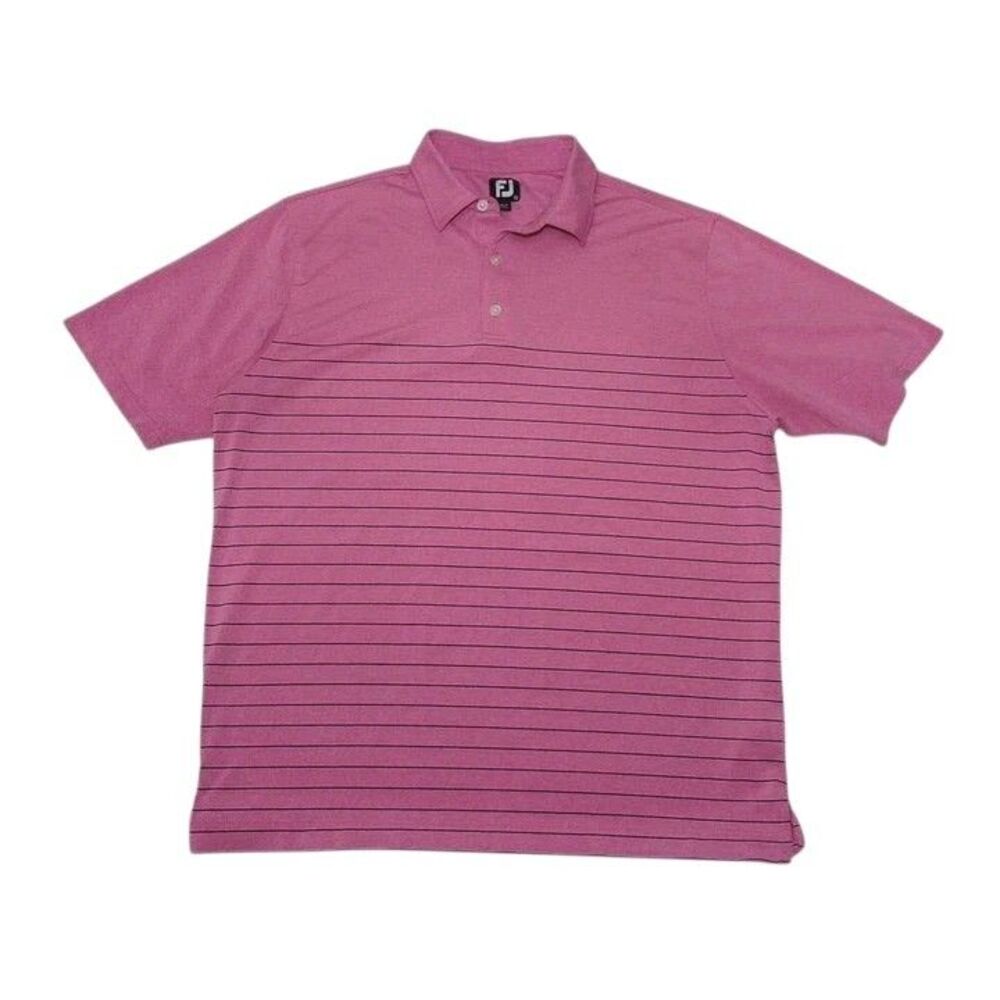 FJ Footjoy Men's XL Polo Shirt Pink‎ Striped Short Sleeve Polyester Spandex